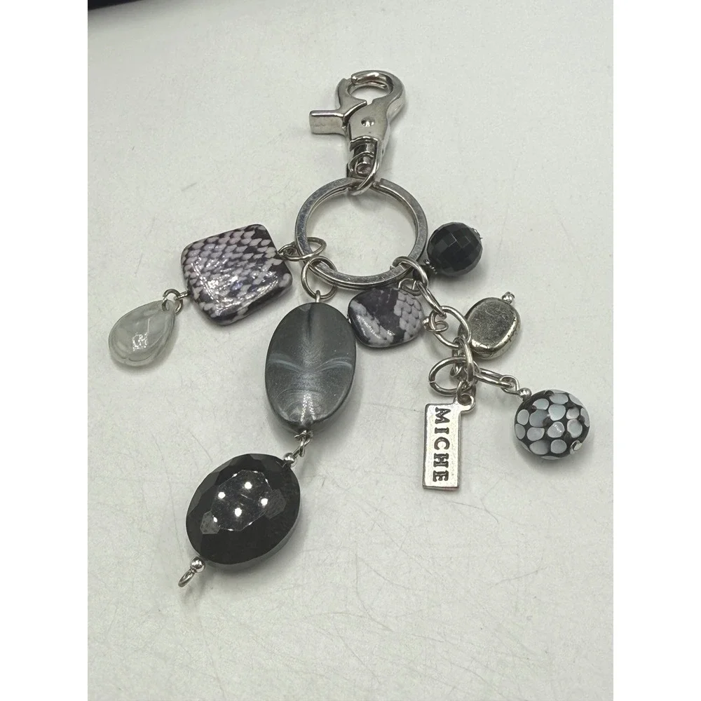 Miche Bag Charm Keychain Black White Snakeskin Beaded Handbag Accessory Tag